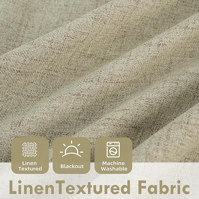 DriftAway Double Layer Linen Blackout Tie Up Curtains Thermal Insulated Fully Lined Balloon Roman Shade Bathroom Window Adjustable Rod Pocket for Small Window 25 Inch by 47 Inch Light Khaki Linen