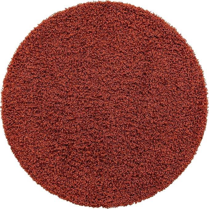 Unique Loom Solid Shag Collection Area Rug (4' 1" Round, Terracotta)