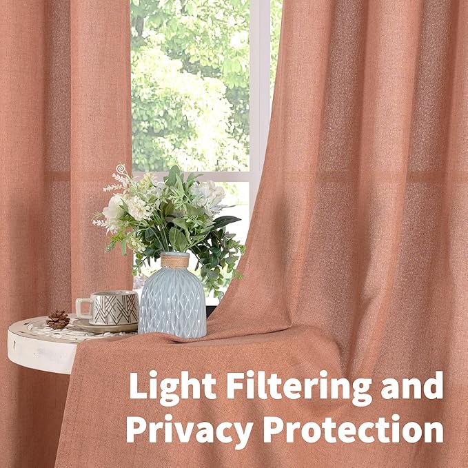 YoungsTex Terracotta Linen Curtains 108 Inch Length for Living Room, Light Filtering Semi Sheer Window Drapes with Bronze Grommet Privacy for Bedroom Farmhouse Decorative, 52 x 108 Inch, 2 Panels