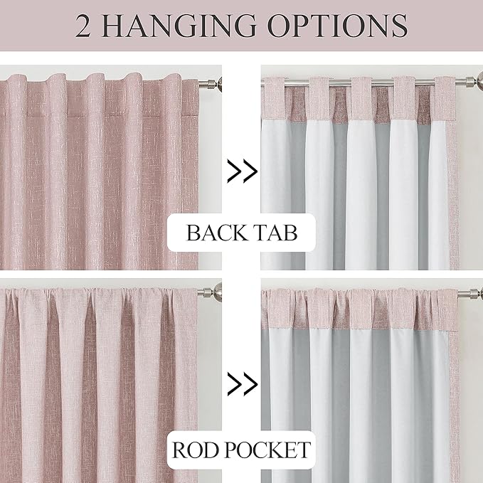 Vision Home Pink Full Blackout Curtains 63 inch for Girls Bedroom Thermal Insulated Room Darkening Window Treatment Set Rod Pocket Back Tab Modern Soundproof Pink Drapes 2 Panels 50" Wx63 L
