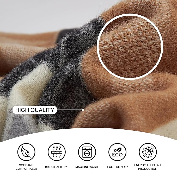 | Wool Blanket/Throw | 100% New Zealand Wool | Perfect for Home and Outdoors | Virgin Wool Throw with Fringes 75"x87" (190 x 220 cm)