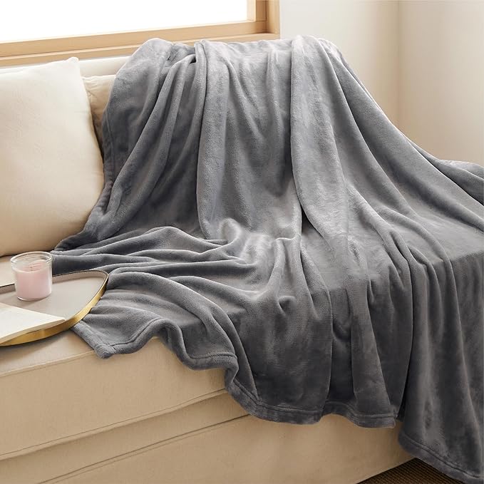 Bedsure GentleSoft Fleece Throw Blanket for Couch Grey - Lightweight Plush Fuzzy Cozy Soft Blankets and Throws for Sofa, 50x60 inches