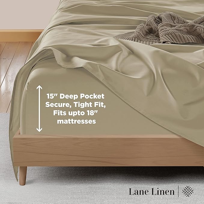 LANE LINEN 600 Thread Count 100% Mercerized Cotton California King Sheet Sets, Ultra Soft & Comfy Sateen Weave, Fully Elasticized Machine Wash Cal King Sheets Set, Naturally Cooling Cotton- Linen