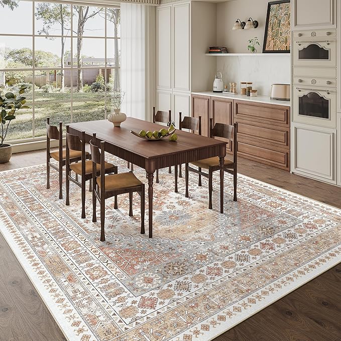zesthome 10x12 Area Rugs,Stain Resistant Washable Rug,Ultra-Thin Rugs for Living Room,Bedroom,Non-Slip Backing Home Decor Large Area Rug (Orange,10'x12')