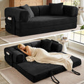 Boneless Couch Folding Couches for Living Room Sofa, Futon Sofa Bed with Sleeper Sofa, Futon Couch with Fixed-Shape Oversized Corduroy Upholstered (Black, 81 Inches)
