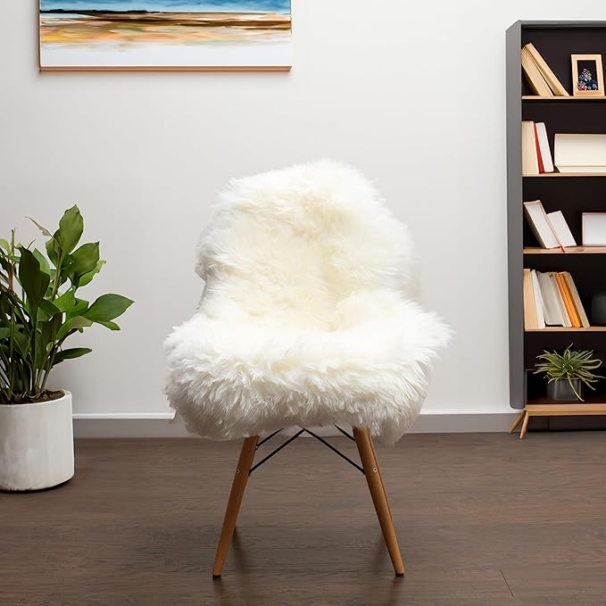 Premium Genuine Fur Sheepskin Rug - Real N.Z. 100% Sheepskin Natural Luxury Fluffy Lambskin Fur Area Rug - Seat Cover for Sofa Chair and Bedroom - 2' W x 3'L - Natural Creamy White Wool
