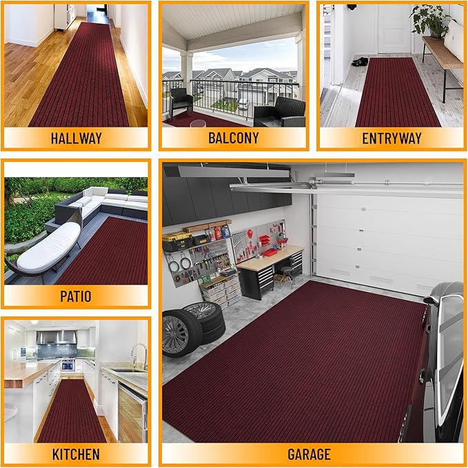 Ottomanson Mud Mat 2' x 2' Entryway Rug - Non-Slip Scraper Doormat for Muddy Paws, Dirt Trapping Indoor/Outdoor Mat for High-Traffic Areas, Kitchen, Garage, Patio, Red