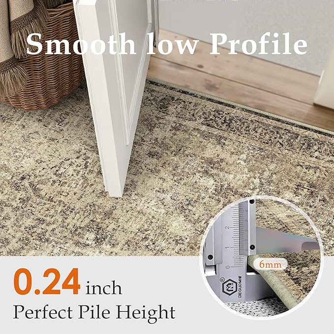 5x7 Area Rug Washable Vintage Neutral Living Room Carpet Large Indoor Non Slip Brown Bedroom Distressed Low Pile Retro Accent Throw Rug for Dining Room