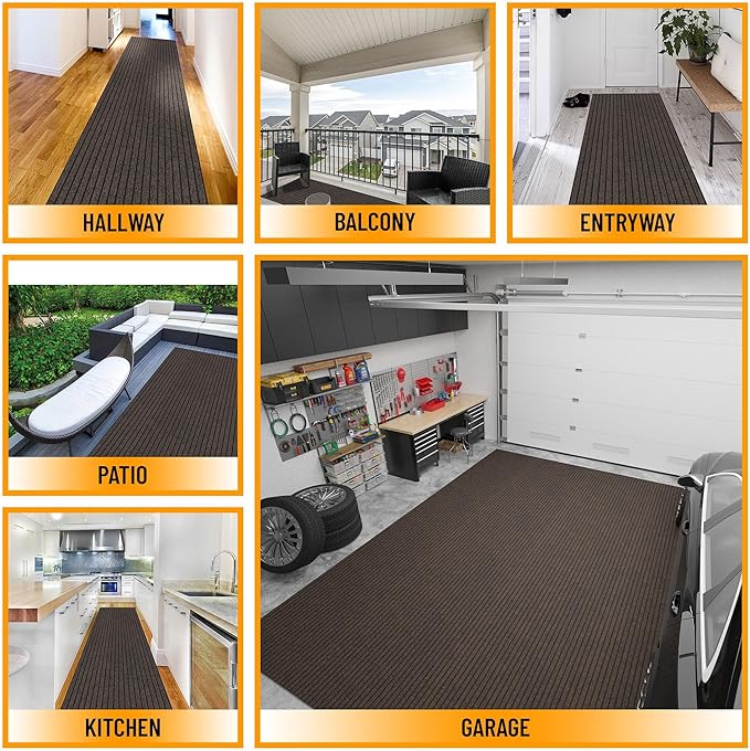 Ottomanson 2'7" x 13' Hallway Runner with Scraper Pile - Extra Durable Non-Slip Rug Mat for Indoor & Outdoor Use - Ideal for Kitchen, Entryway & Garage - High-Traffic Carpet, Brown