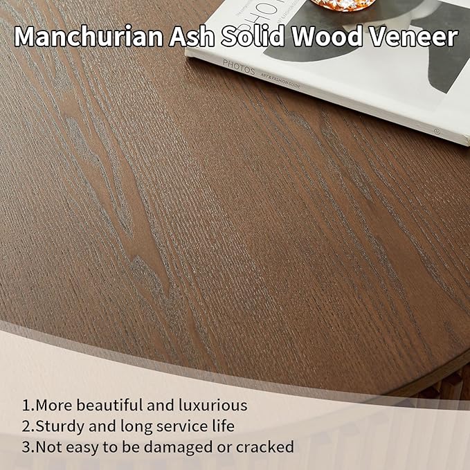 LKTART Round Coffee Table for Living Room, Accent Fluted Drum Coffee Table with Storage, Modern Solid Wood Veneered Circle Center Tea Table for Small Space Apartment (31.5''D×14''H-Walnut)