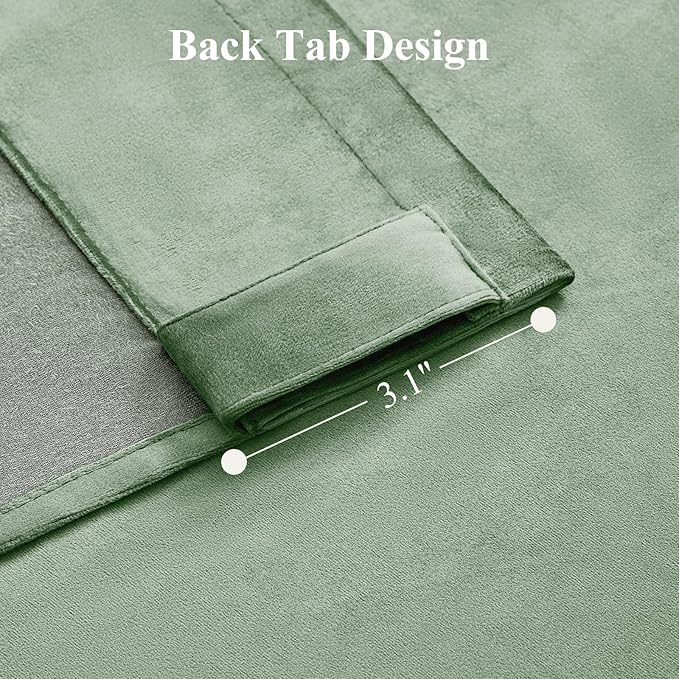 Sage Green Velvet Curtains for Bedroom, Thermal Insulated Room Darkening Luxury Blackout Curtains 90 Inches Long Back Tab Rod Pocket Window Drapes for Living Room Nursery, W52 x L90, 2 Panels