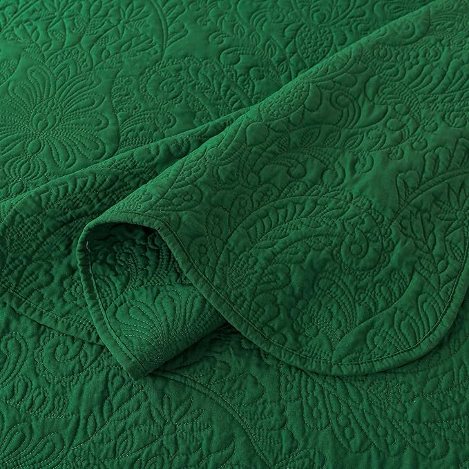 HoneiLife Queen Size Quilt Sets - 3 Piece Queen Quilt Bedding Set Microfiber Quilt Set Lightweight Bedspreads Reversible Coverlets Retro Bed Cover Floral Bedding Set All Season Quilts-Green
