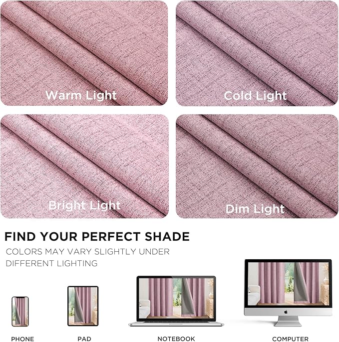 Joydeco Blackout Curtains for Bedroom - 96 Inch Long 100% Light Blocking 2 Panels Set Pink Drapes, Thermal Insulated Room Darkening Curtains, Linen Textured for Living Room, Rod Pocket & Back Tabs
