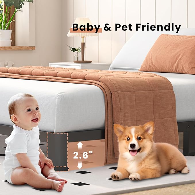 4 Inch Twin Heavy Duty 3500 lbs Bed Frame with Round-Corner Legs & Anti-Squeak Design – Quick Assembly Metal Platform, No Box Spring Needed