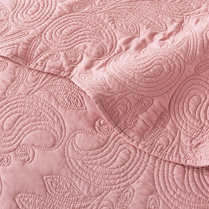 HoneiLife Queen Quilt Bedding Set - 3 Pieces Microfiber Quilt Sets Lightweight Bedspreads Reversible Coverlets Rustic Bed Cover Floral Bedding Set All Season Quilts-Pink