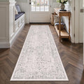 Gray Runner Rug 2'6"x14' Washable Carpet for Hallway Kitchen Vintage Distressed Non Slip Indoor Grey Retro Floral Bedroom Accent Throw Long Rug Bathroom Office Laundry Dining Living Room