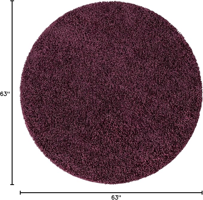 Unique Loom Solid Shag Collection Area Rug (5' 3" Round, Eggplant Purple)
