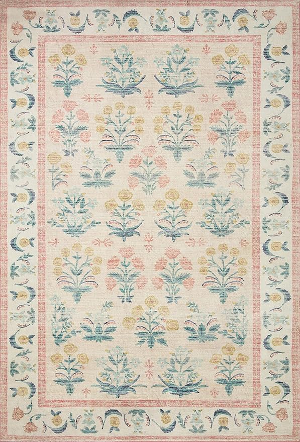 Loloi Rifle Paper Co. Eden Collection EDE-01 Mughal Rose Blush 5'-0" x 7'-6" Area Rug feat. CloudPile™