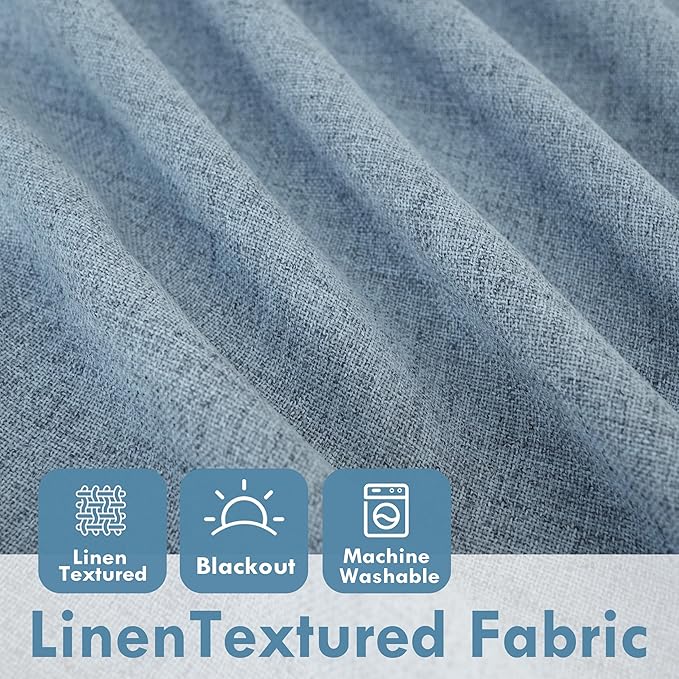 DriftAway Double Layer Linen Blackout Tie Up Curtains Thermal Insulated Fully Lined Balloon Roman Shade Bathroom Window Adjustable Rod Pocket for Small Window 25 Inch by 47 Inch Dusty Blue