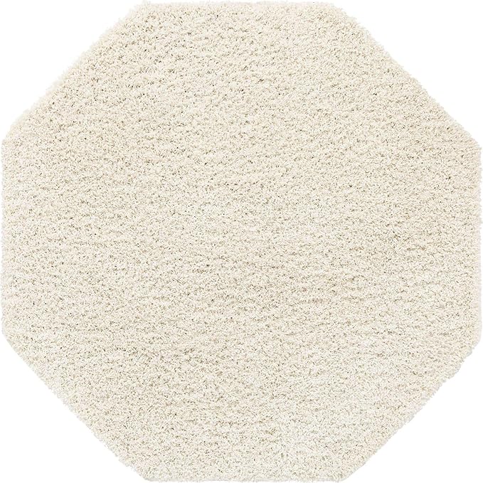 Unique Loom Solid Shag Collection Area Rug (6' 1" Octagon, Snow White)