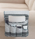 Brilliant Sunshine Multi Grey Stripes Patchwork Couch Armrest 5 Pockets Organizer, Slip Resistant Armchair Caddy, Washable Remote Controls Holder, Storage for Magazine, Tablet, Phone, iPad, Multi Grey
