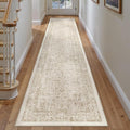 Light Brown Runner Rug 2x10 Hallway Machine Washable Kitchen Vintage Distressed Non Slip Long Carpet Indoor Retro Floral Bedroom Accent Throw Rug for Bathroom Office Laundry Dining Room