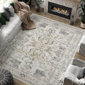jinchan 8x10 Area Rugs for Living Room Washable Soft Throw Rug Ultra-Thin Stain Resistant Non-Slip Distressed Vintage Floral Large Carpet for Bedroom, Dining Room, Home Office, Nursery (8x10ft, Taupe)