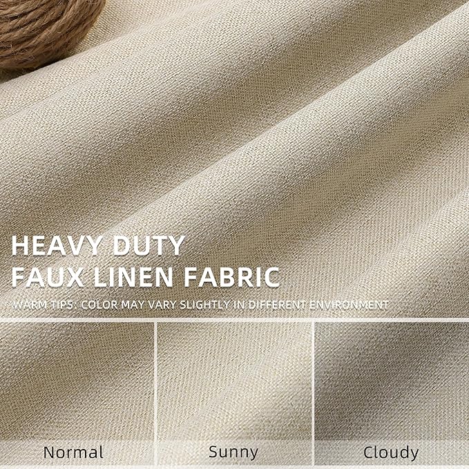 ChrisDowa 100% Blackout Natural Solid Solid Curtains 108 Inches Long 2 Panels for Bedroom Living Room,Farmhouse Room Darkening Thermal Insulated Soundproof Grommet Top Window Treatment Drapes,52x108