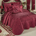 Touch of Class Portia Luxury Bedding | Rich Ruby Red | Premier Quilted Polyester Satin | Romantic Hand Guided Machine Quilted Scroll Design 3 Piece Set with Full Bedspread and 2 Standard Shams