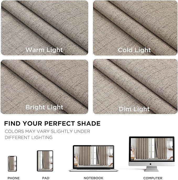 Joydeco Blackout Curtains for Bedroom - Natural Linen Curtains 37 X 90 inch, Thermal Insulated 100% Blackout 2 Panels Light Blocking Drapes, Rod Pocket & Back Tabs, Darkening Privacy for Living Room