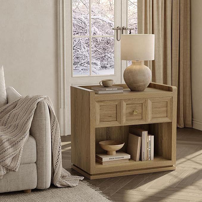 SICOTAS Night Stand Set 2, 26" Wide Nightstands with Drawer, Large Queen Size Nightstands Set of 2, Modern Bedside Table for Bedroom, Side End Table (Brown Oak, 26-Inch)