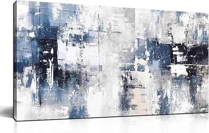 Prepeyssee White and Blue Abstract Canvas Wall Art for Living Room Bedroom Home Office Large Modern Grey Abstract Canvas Prints Picture Ready to Hang Size 20x40