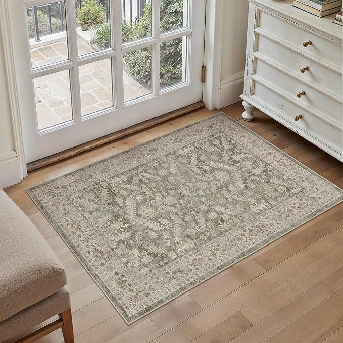 Brown 2x3 Entryway Rug Vintage Area Carpet Indoor Kitchen Washable Door Mat Entrance Small Low Pile Traditional Distressed Retro Accent Throw Rug Non Slip Office Bathroom