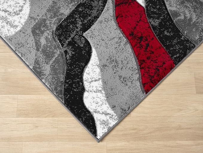 Modern Abstract Area Rug Hand Carved Contemporary Geometric Swirls Vibrant Colors Carpet for Living Room Bedroom Design PR1002 (Red, 5' x 7')