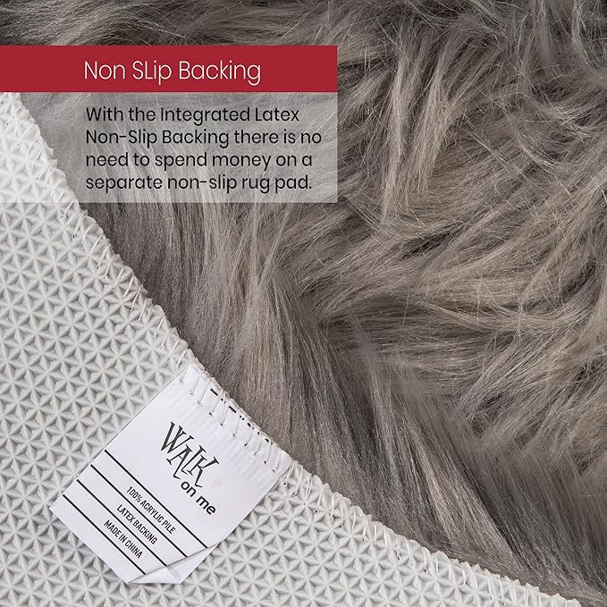 Walk on Me Gray Faux Fur Sheepskin Rug: Ultra Soft, Super Thick, Fluffy 2x3 Feet Pelt for Living Room, Bedroom, or Office, Acrylic, Latex, Non-Slip