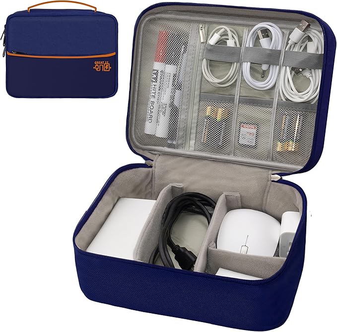 Electronics Organizer,Travel Cord Organizer Pouch, Portable Cable Organizer Bags, Waterproof Electronic Accessories Storage Case for Cables, Cords, Charger, Phone (Double Layer-NavyBlue)