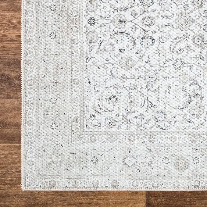 Bloom Rugs Washable Non-Slip 4' x 6' Rug - Beige/Off White Traditional Bordered Area Rug for Living Room, Bedroom, Dining Room, and Kitchen - Exact Size: 4' x 6'