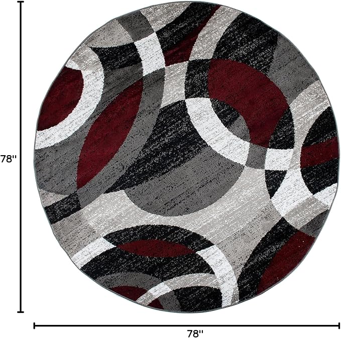 Rugshop Contemporary Abstract Circles Perfect for high Traffic Areas of Your Living Room,Bedroom,Dining Nook,Kitchen Round Rug 6' 6" (6' 6" Diameter) Red