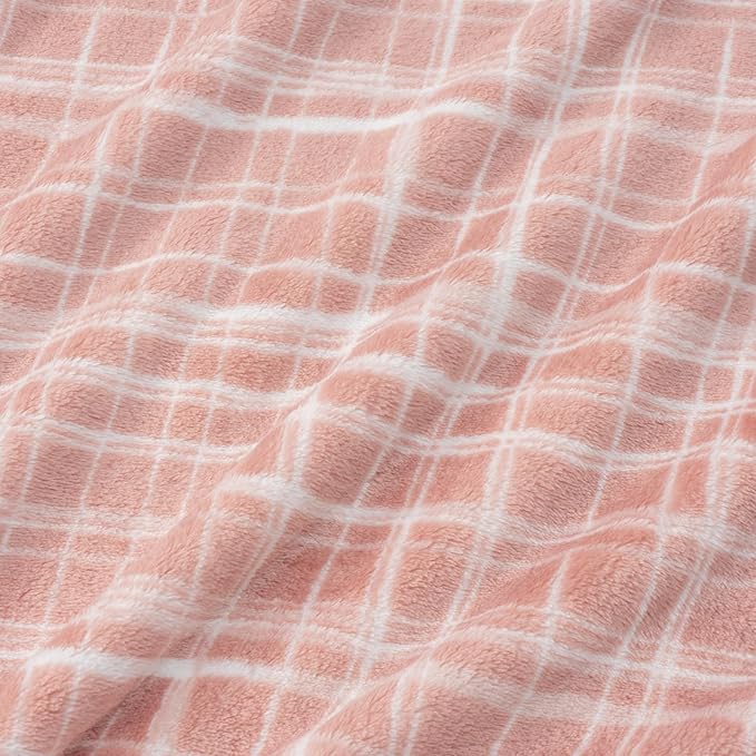 Berkshire Blanket-Classic Heavyweight Soft Printed VelvetLoft® Plush Blanket, Full/Queen Size Soft Fuzzy Warm Blanket for Couch Sofa Bed, Watercolor Plaid Blush, 90in x 90in