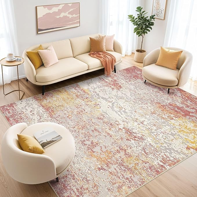 Area Rug Living Room Rugs - 9x12 Washable Large Soft Indoor Neutral Modern Abstract Low Pile Rug Carpet for Bedroom Dining Room Farmhouse Home Office - Colorful