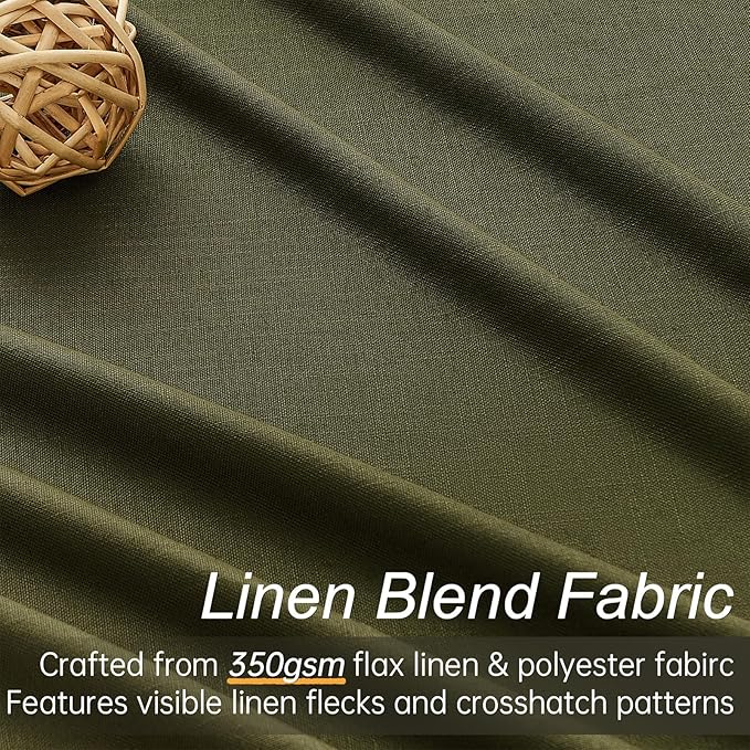 Topfinel Olive Green 105 Inches Long Custom Black Out Faux Thick Linen Curtains, Pinch Pleated Heat Reflective Curtains with Pin Hooks, Luxury Lined Back Tab Drapes 2 Panels for Living Room