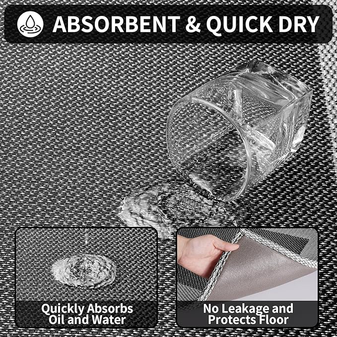 Kitchen Mats for Floor, Super Absorbent Kitchen Rugs Non Slip Washable, Soft Braided Kitchen Runner Rug, Standing Mat Kitchen Sink Mat, Easy to Clean, Black 17x30