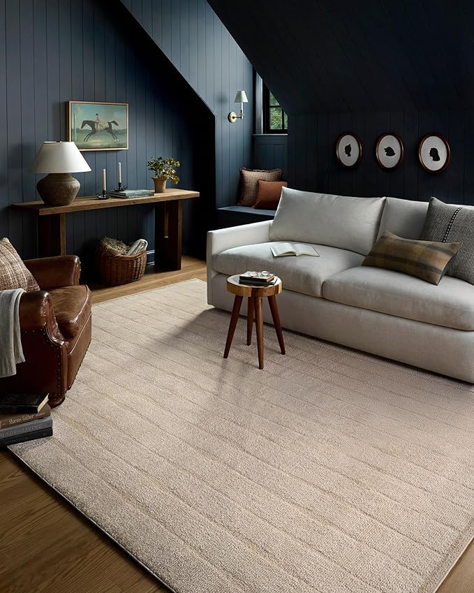 Loloi Chris Loves Julia Calvin Collection CLV-02 Ivory/Oatmeal 2'-3" x 3'-10" Accent Rug Checkered Neutral Soft Living Room Bedroom Carpet