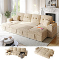 117" Sleeper Sofa Bed, U-Shaped Sofa with Dual Reversible Storage Chaise | Adjustable Backrest | Wide Armrest, Sectional Couches for Living Room, 4 in 1 Pull Out Couch Bed, Khaki Chenille