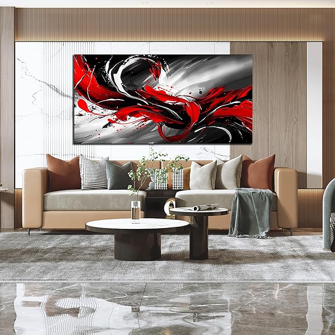 Black White and Red Abstract Print Picture Painting Large Canvas Wall Art for Living Room Bedroom Framed Canvas Wall Decor Modern Room Abstract Wall Decorations Artwork Size 30x60 Ready to Hang