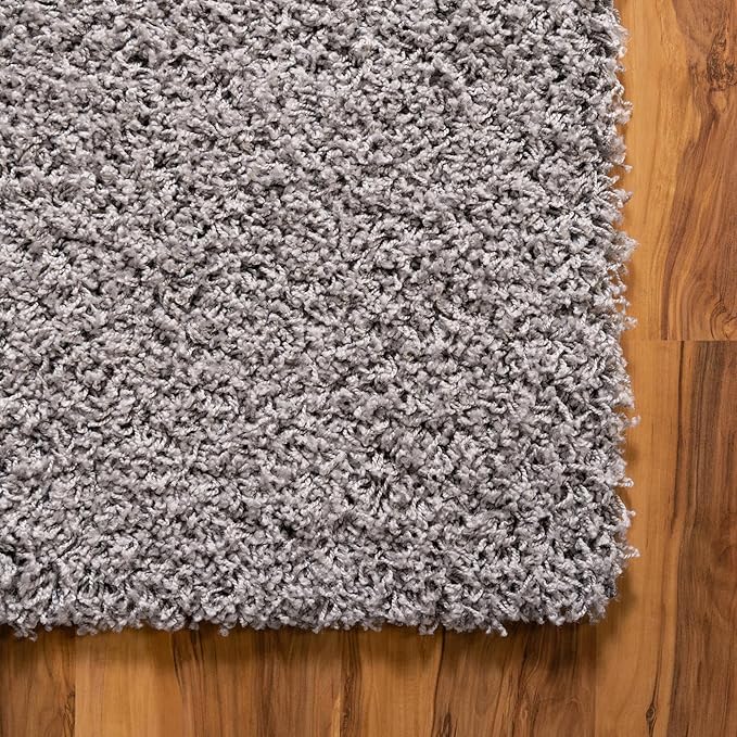 Unique Loom Solid Shag Collection Area Rug (5' 1" Square, Cloud Gray)