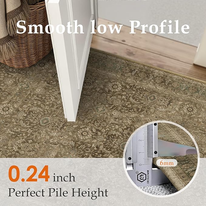 Brown 2x6 Runner Rug Washable Vintage Long Carpet for Hallway Kitchen Soft Retro Floral Low Pile Indoor Runner Non Slip Traditional Distressed Rug for Bathroom Bedroom Laundry Dining Room