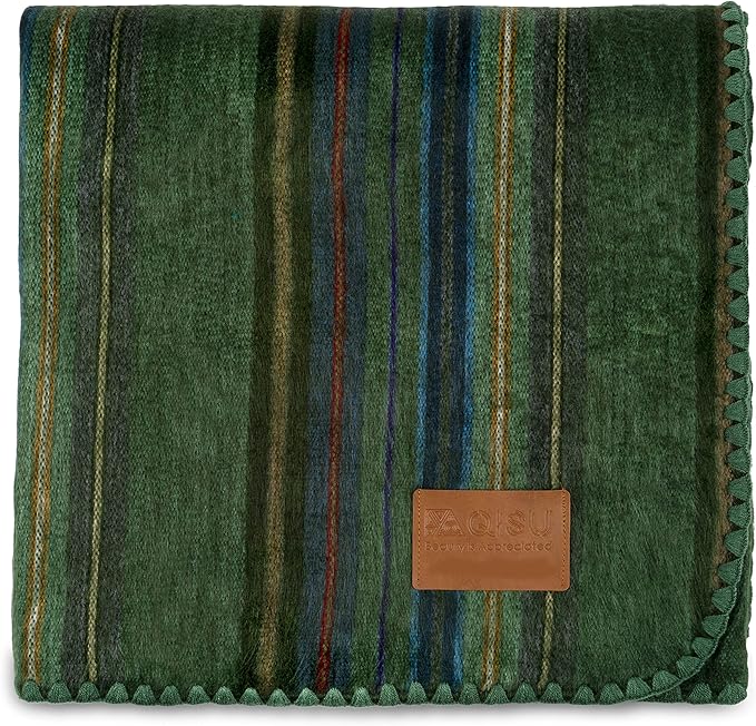 QISU Alpaca Wool Blanket Throw | Large, Beautiful, Warm, Variegated | 85 x 65 inches | Ultra-Soft, Hypoallergenic and Breathable | Non-Itchy or Scratchy Fabric (Green Variegated)