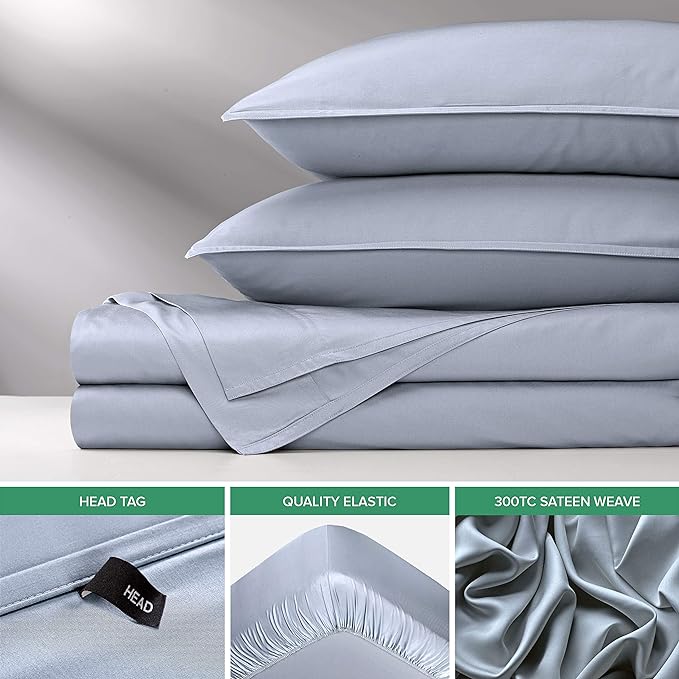 Pure Bamboo Twin Sheets, Genuine 100% Organic Viscose Derived from Bamboo Bed Sheet Set, Luxuriously Soft & Cooling, Double Stitching, 2 Year Quality Promise (Twin, Sterling Blue)