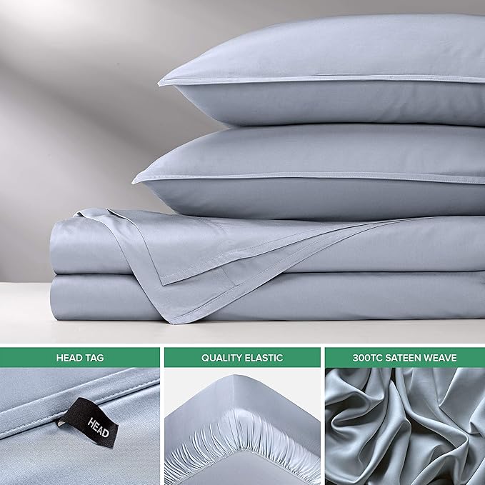 Pure Bamboo Split King Sheets, Genuine 100% Organic Viscose Derived from Bamboo Bed Sheet Set, Soft & Cooling, Double Stitching, 2 Fitted Sheets (Split King, Sterling Blue)